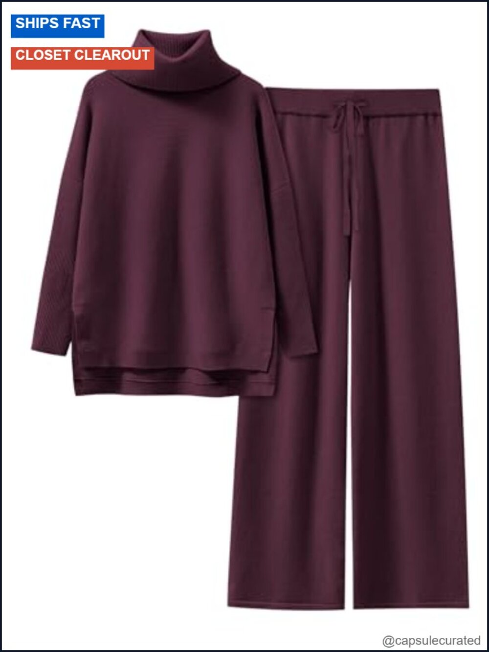 Women's Oversized Turtleneck Sweater Lounge Set 2 Piece Wide Leg Pants
